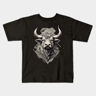 Grey Farm Bull Head with Horns Kids T-Shirt